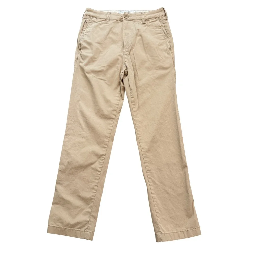 Hollister Slim Straight Chino Pants Mens 28x30 Tan Khaki Cotton Zip Pocket